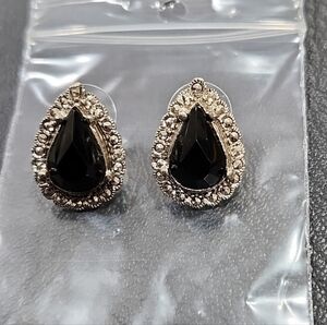 BLACK and SILVER TEARDROP EARRINGS